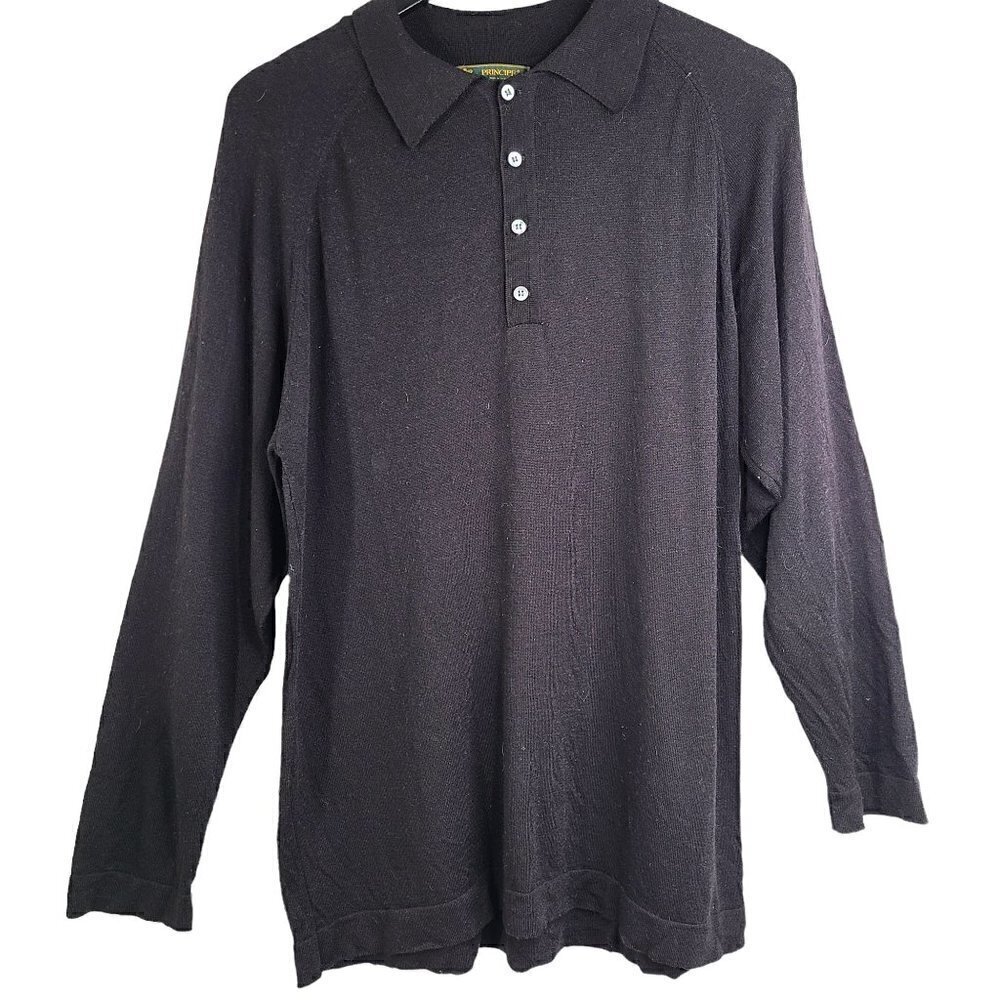 Principe Made in Italy Black Merino Wool Long Sleeved Polo Shirt